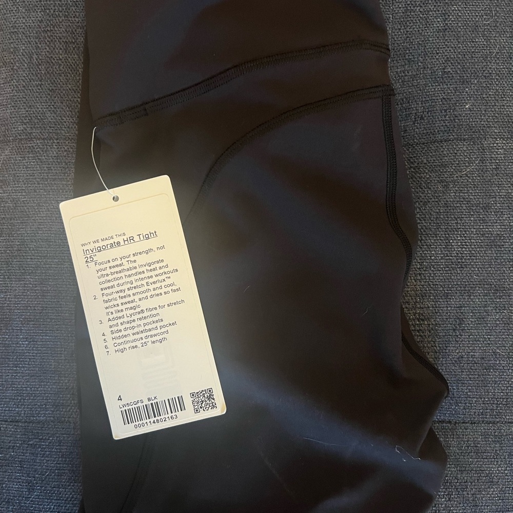 Lululemon invigorate tight 25”. Black, with side pockets. NWT